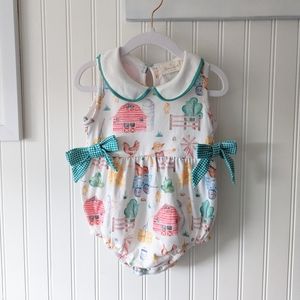 Baby Girl Ruffle Chicken Farm Romper Marie Nicole Smocked 18 - 24 months